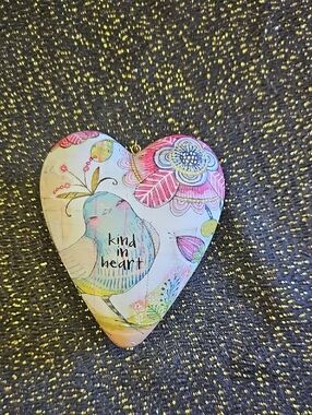 Demdaco Heart Ceramic Trinket Box with Pastel Bird and Floral Art
